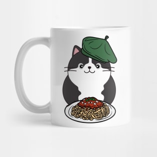 Cute Fat cat is eating spaghetti Mug